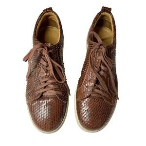 J Shoes Mens Weaver Faux Snake Embossed Sneaker Tan U3602 Leather Shoes Size 9